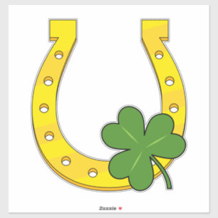 Lucky Golden Horseshoe with Shamrock on Black