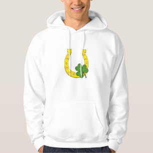 Lucky Golden Horseshoe with Shamrock on Black Hoodie