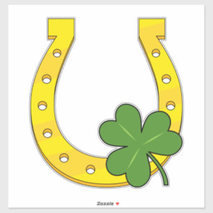 Lucky Golden Horseshoe with Shamrock on White