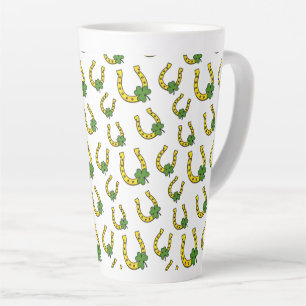 Lucky Golden Horseshoe with Shamrock on White Latte Mug