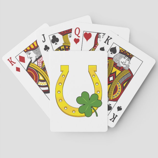 Lucky Golden Horseshoe with Shamrock on White Playing Cards (Back)