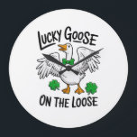 Lucky Goose On The Loose Funny Goose Shamrock  Large Clock<br><div class="desc">Lucky Goose On The Loose Funny Goose Shamrock St Patrick Day</div>