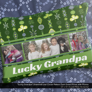 "Lucky Grandpa" Shamrock Clover Dark Green Photo Decorative Cushion