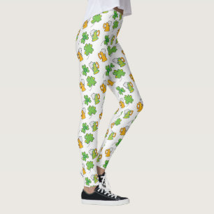 Lucky Green Beer and shamrocks St. Patrick's Day Leggings