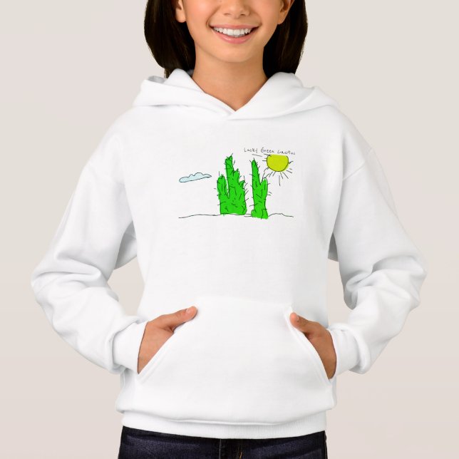 Lucky Green Cactus Doodle Funky Hoodie (Front)