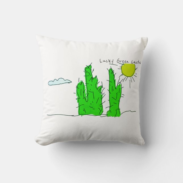 Lucky Green Cactus Doodle Funky Throw Pillow (Front)