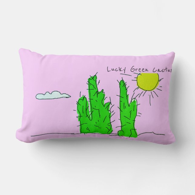 Lucky Green Cactus Doodle Funky Throw Pillow (Front)