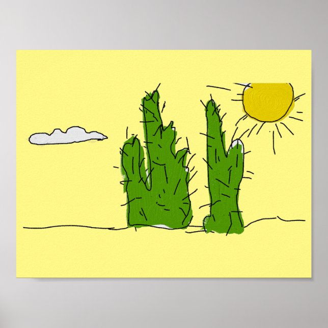 Lucky Green Cactus Doodle Poster (Front)