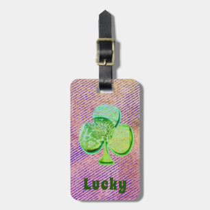 Lucky Green Canvas clover on purple denim Luggage Tag
