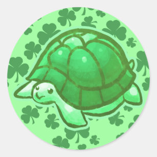 Lucky Green Clover Turtles Classic Round Sticker
