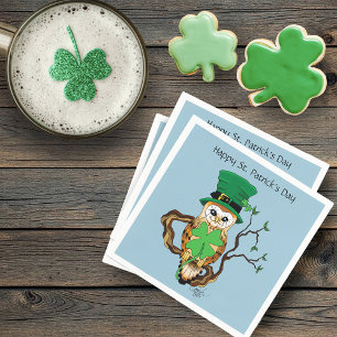 Lucky Green Cute Irish Owl Illustration Napkin