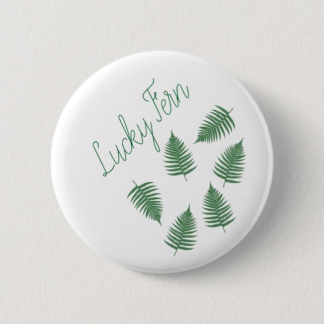 Lucky Green Fern Pattern Round Button (Front)