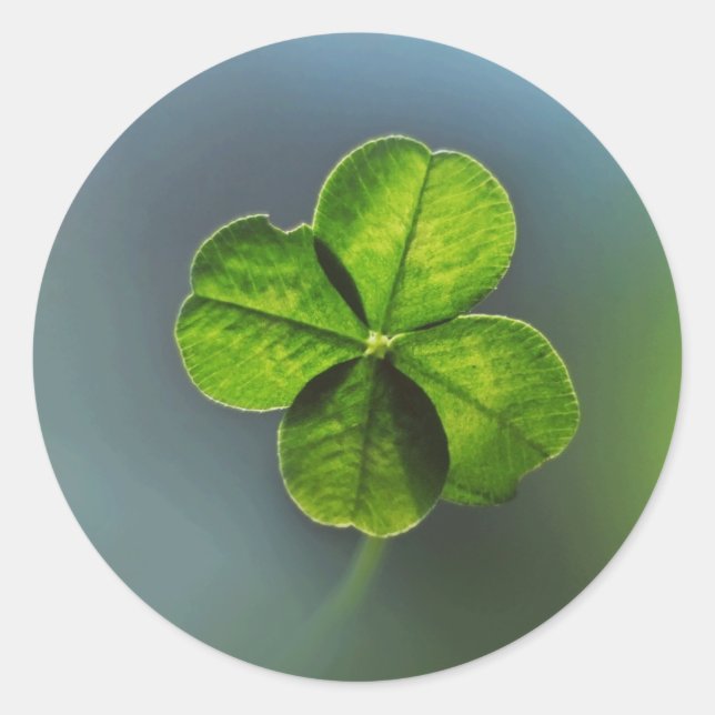 Lucky Green Four Leaf Clover Classic Round Sticker (Front)