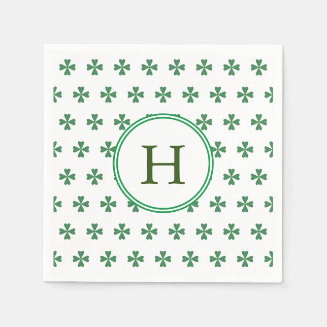 Lucky Green Four Leaf Clover | Monogram Napkin (Front)