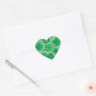 Lucky Green Four Leaf Clover Pattern Heart Sticker
