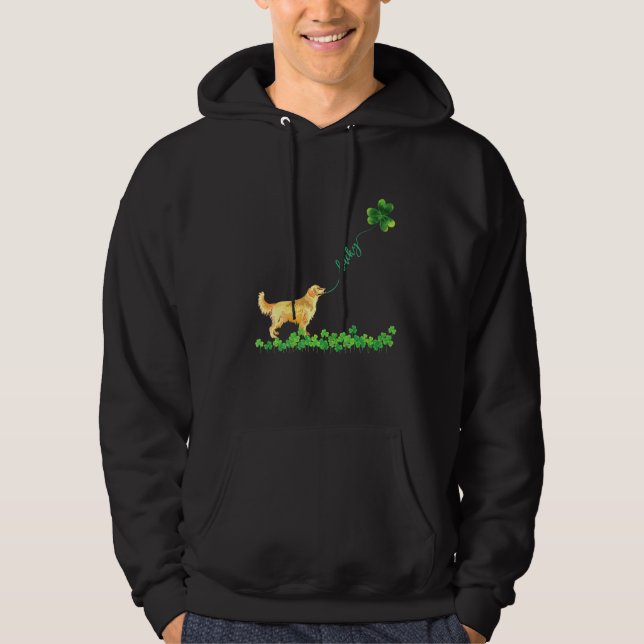 Lucky Green Golden Retriever Dog Shamrock St Patri Hoodie (Front)
