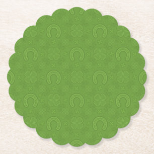 Lucky Green Icons Pattern Paper Coaster