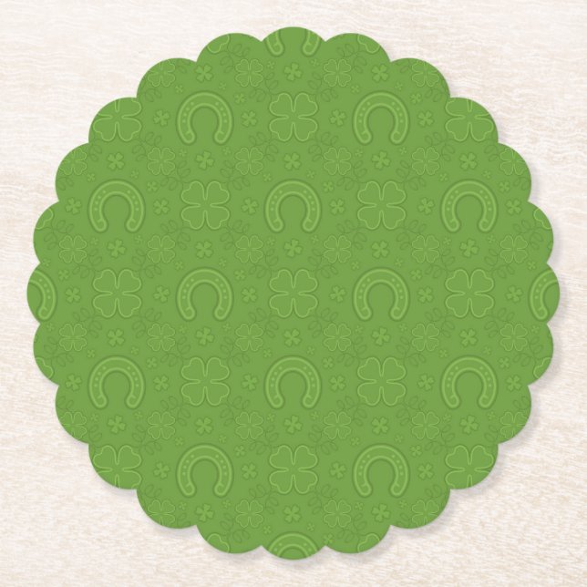 Lucky Green Icons Pattern Paper Coaster (Front)
