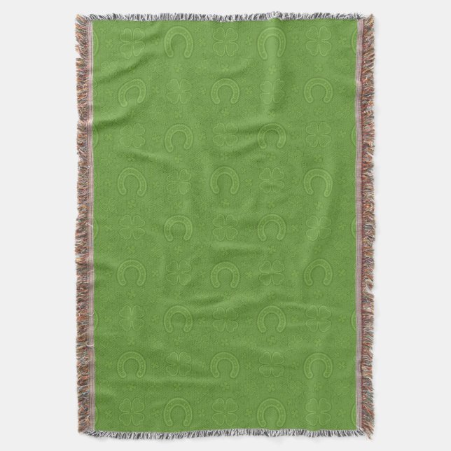 Lucky Green Icons Pattern Throw Blanket (Front Vertical)
