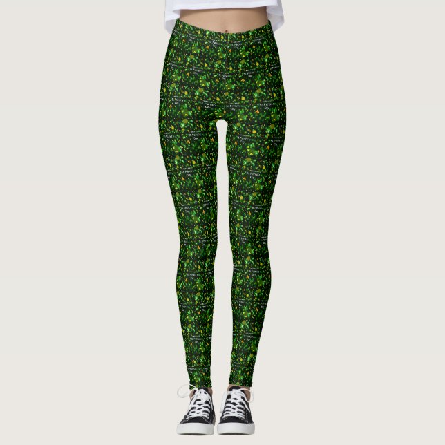 Lucky Green   Irish   Shamrock  Glitter    Pattern Leggings (Front)