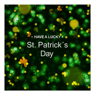 Lucky Green   Irish   Shamrock  Glitter    Pattern Poster