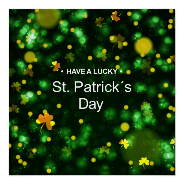 Lucky Green   Irish   Shamrock  Glitter    Pattern Poster (Front)