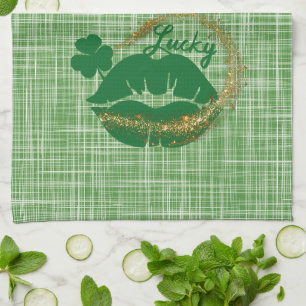 Lucky Green Lips St. Patricks Day Tea Towel
