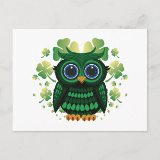 Lucky Green Owl White Background St. Patrick's Day Postcard