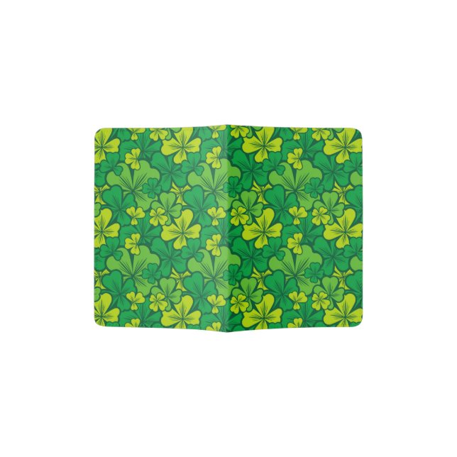Lucky green pattern with shamrocks passport holder (Opened)