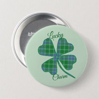 Lucky Green Plaid Shamrock Four-Leaf Clover  7.5 Cm Round Badge