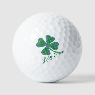 Lucky Green Plaid Shamrock Four-Leaf Clover Golf Balls