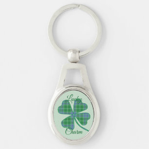 Lucky Green Plaid Shamrock Four-Leaf Clover  Key Ring
