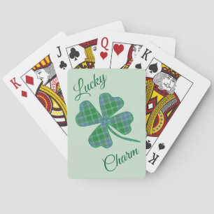 Lucky Green Plaid Shamrock Four-Leaf Clover  Playing Cards