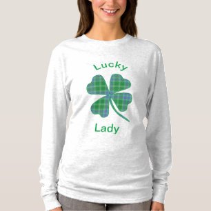Lucky Green Plaid Shamrock Four-Leaf Clover  T-Shirt