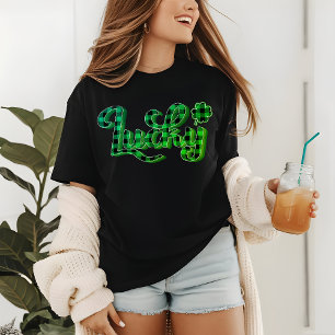 Lucky Green Plaid Shamrock St Patricks Day Tri-Blend Shirt