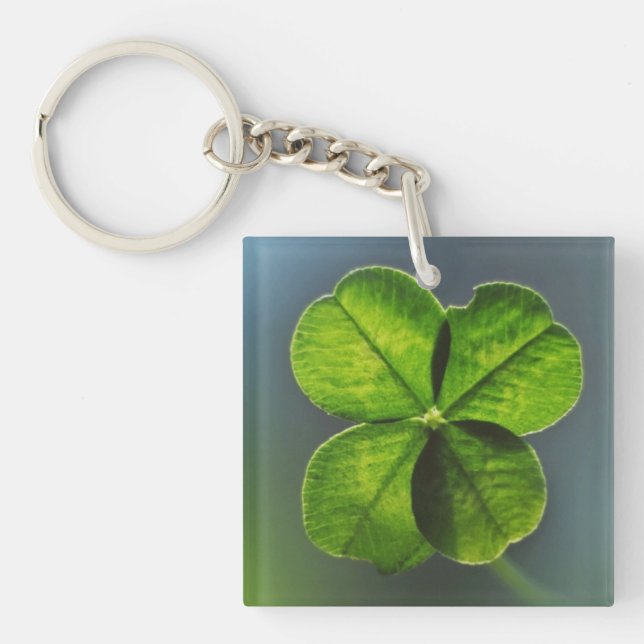 Lucky Green Real Four Leaf Clover Keychain (Front)