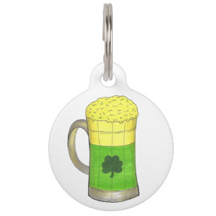 Lucky Green Shamrock Clover Beer Mug Dog Pet Tag