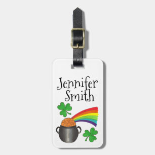 Lucky Green Shamrock Clover Rainbow Pot of Gold Luggage Tag