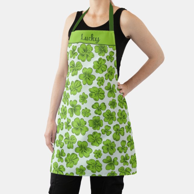 Lucky Green Shamrock Clovers Design Apron (Insitu)