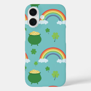 Lucky Green Shamrock Colourful Rainbow Pot of Gold iPhone 16 Case
