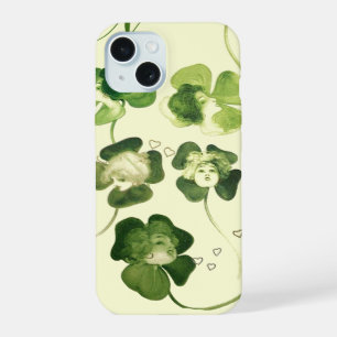 LUCKY GREEN SHAMROCK LADIES WITH HEARTS MONOGRAM iPhone 15 CASE