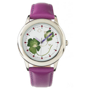 LUCKY GREEN SHAMROCK LADIES WITH HEARTS WATCH