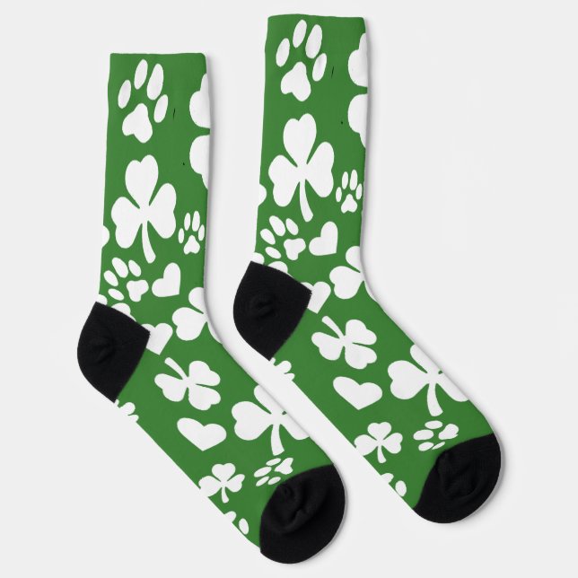 Lucky Green Shamrock & Paw Print Socks  (Right)