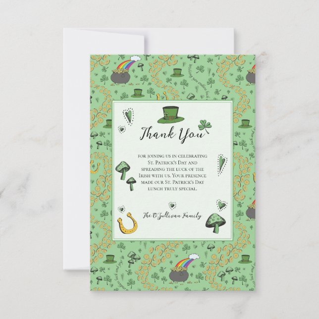 Lucky Green St Patricks Day Irish Thank You Card (Front)