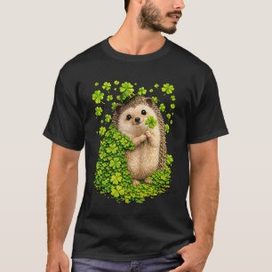 Lucky Hedgehog with Shamrocks Clovers St Patricks T-Shirt