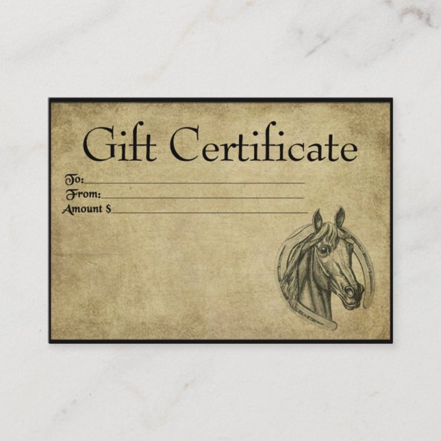 Lucky Horse- Prim Gift Certificate Cards (Front)