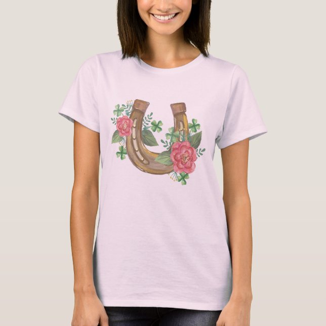 Lucky Horse Shoe T-Shirt Watercolor Tee (Front)