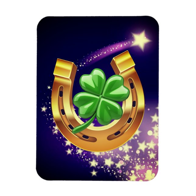 Lucky horseshoe 4 leaf clover shooting star purple magnet (Vertical)