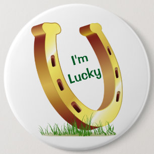 Lucky Horseshoe 6 Cm Round Badge