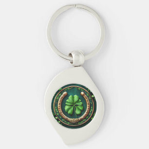 Lucky Horseshoe and Clover Design Key Ring
